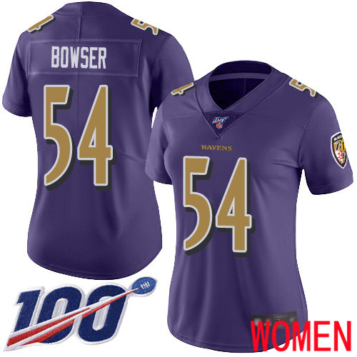 Baltimore Ravens Limited Purple Women Tyus Bowser Jersey NFL Football 54 100th Season Rush Vapor Untouchable